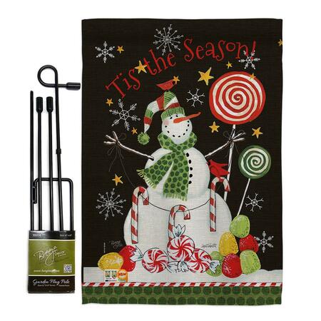 GARDENCONTROL 13 x 18.5 in. Sweet Snowmen Winter Christmas Vertical Double Sided Garden Flag Set with Banner Pole GA4124666